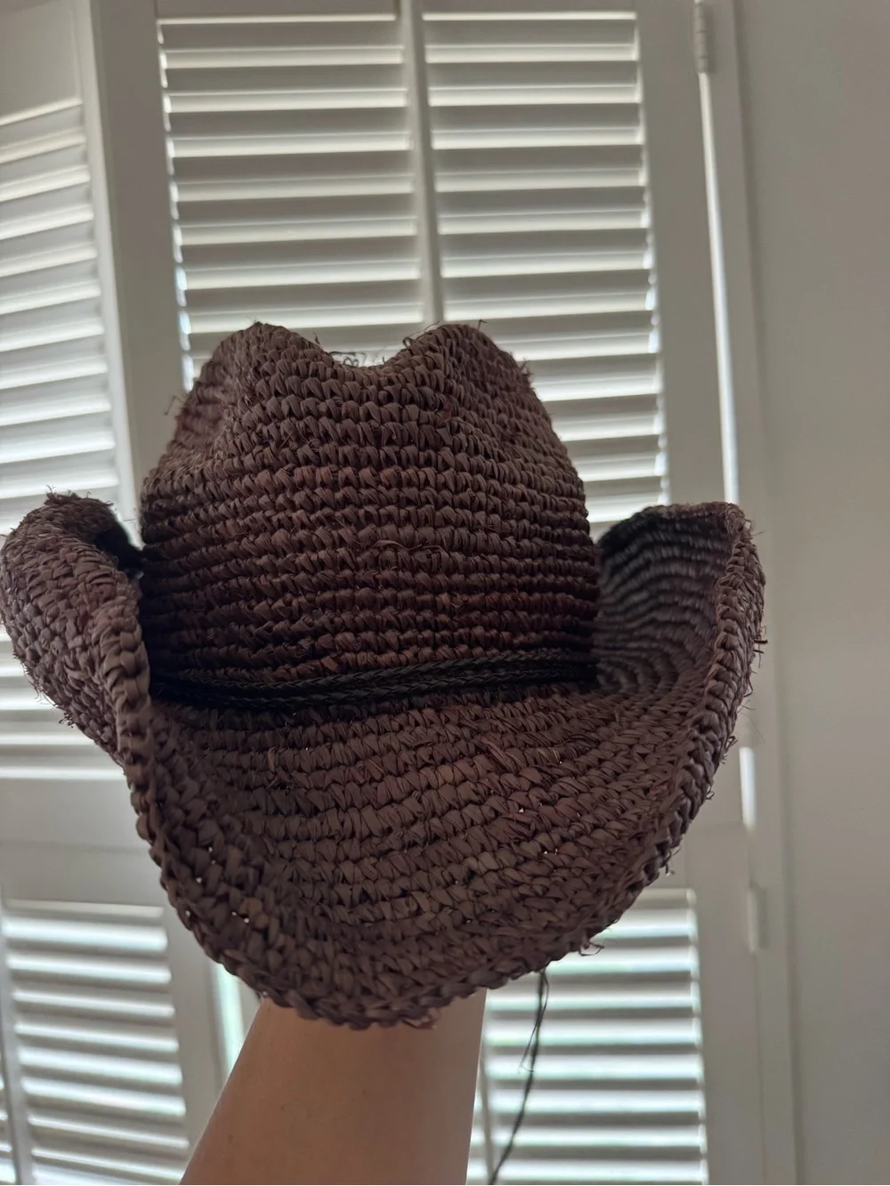 Free People Woven Raffia Straw Cowboy Hat in Dark Brown
